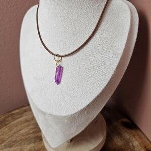 Violet Aura Rainbow Quartz Necklace Handmade